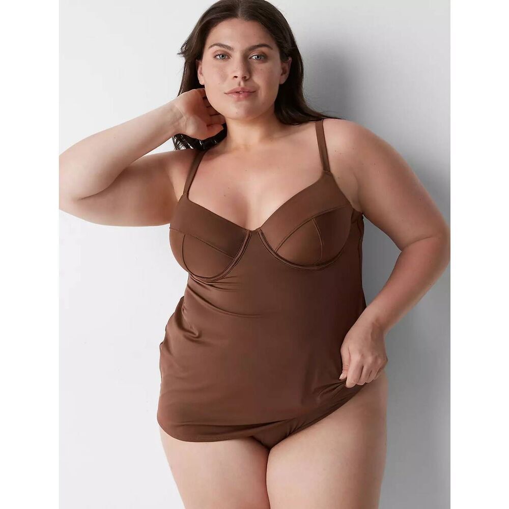 Cacique Fitted Underwire Balconette Swim Tankini Fondue Fudge Brown Sz. 38C